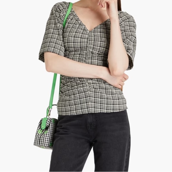 NWT GANNI ruched checked seersucker top - Picture 2 of 7